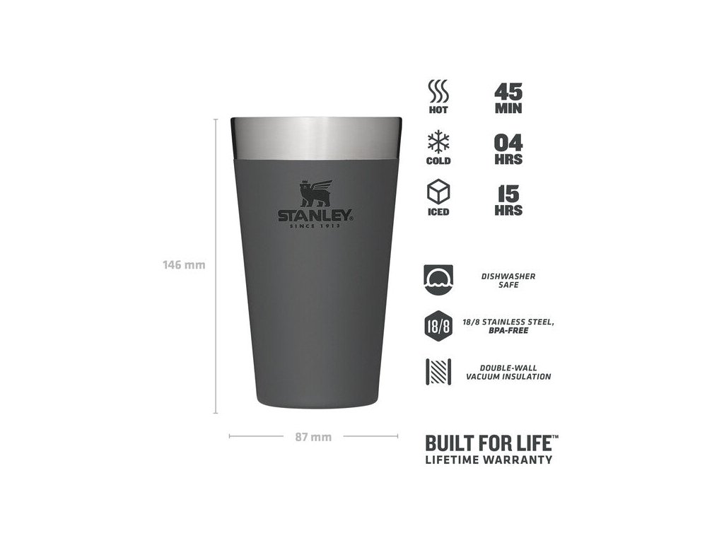  STANLEY Adventure Stacking Beer Pint 0.47L Charcoal - Travel Mug  Keeps Beer Cold for 4 Hours - Stainless Steel Beer Mug - Stacks Infinitely  - Double Wall Vacuum Insulation - Dishwasher Safe : Sports & Outdoors