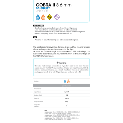 Beal Cobra II  Unicore Packs Dry Cover 8.6mm 2x60m