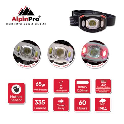 AlpinPro Headlamp C-10RD-UV 335 Lumens Sensor R+ IP54