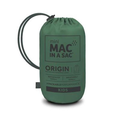 Mac in a Sac Mini Origin Kids Waterproof Packaway Jacket Bottle Green